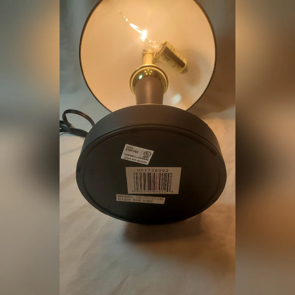 Black Mushroom Dome UFO Vtg Metal Table Lamp with Gold Accent 13